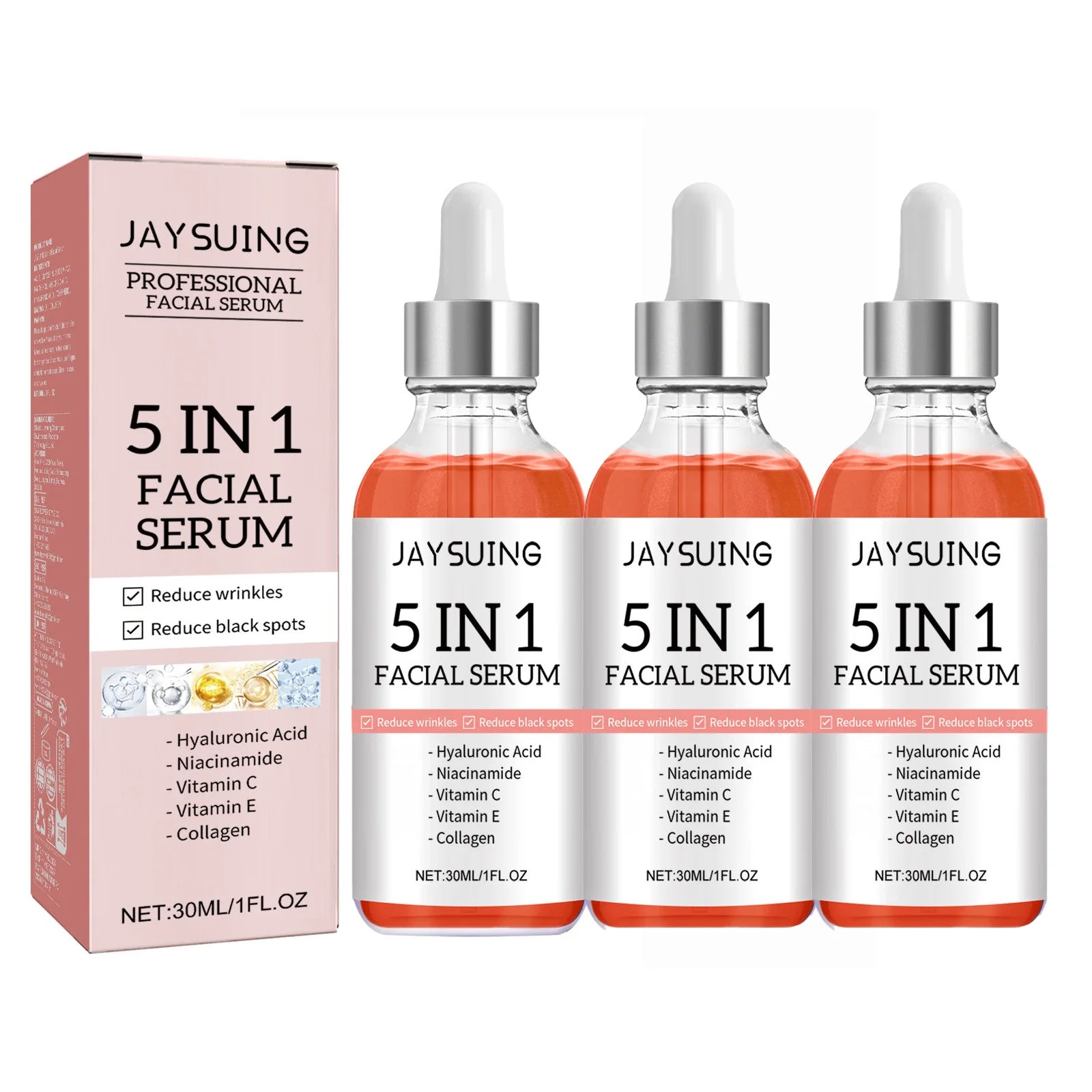 1/2/3Pcs 5 in 1 Facial Serum Fade Fine Lines Firming Skin Shrink Pore Moisturizing Brightning Hyaluronic Acid Retinol Face Serum