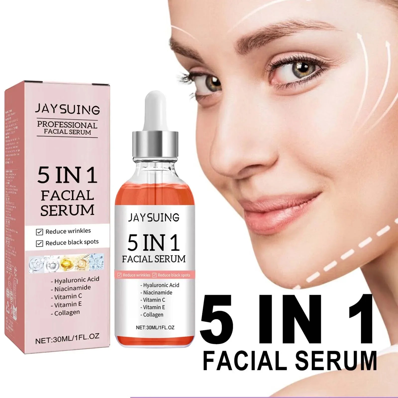 1/2/3Pcs 5 in 1 Facial Serum Fade Fine Lines Firming Skin Shrink Pore Moisturizing Brightning Hyaluronic Acid Retinol Face Serum