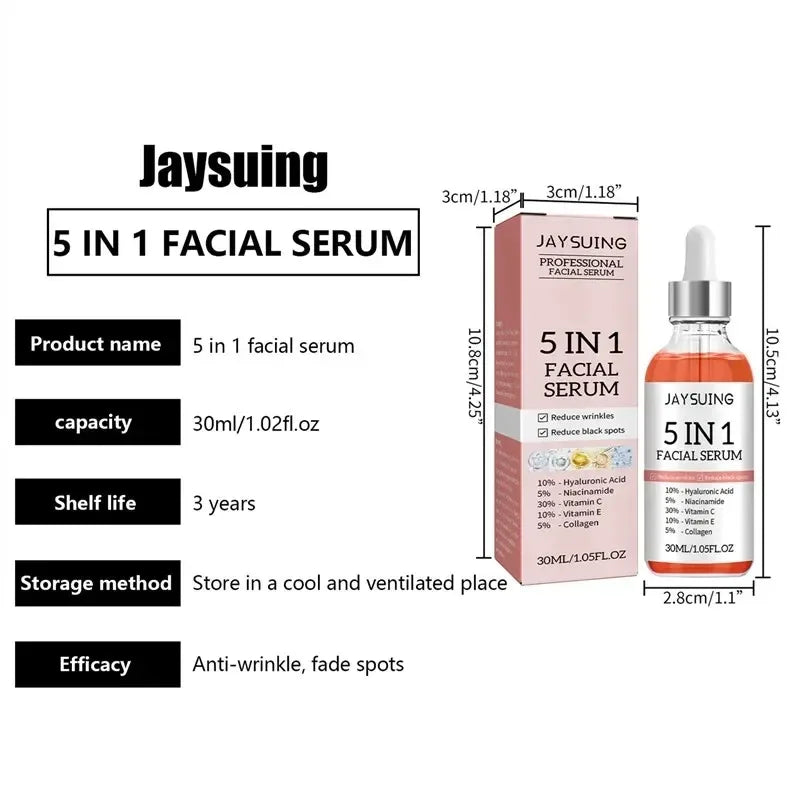 1/2/3Pcs 5 in 1 Facial Serum Fade Fine Lines Firming Skin Shrink Pore Moisturizing Brightning Hyaluronic Acid Retinol Face Serum